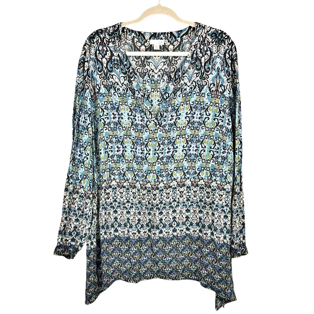 J. JILL Paisley & Floral Patterned Split-Neck Long-Sleeve Rayon Tunic Size 3X